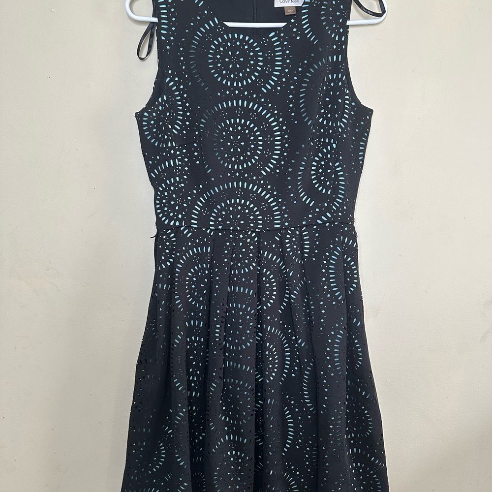 Calvin Klein Black and Light Blue Fit & Flare Sleeveless Dress Size 6
